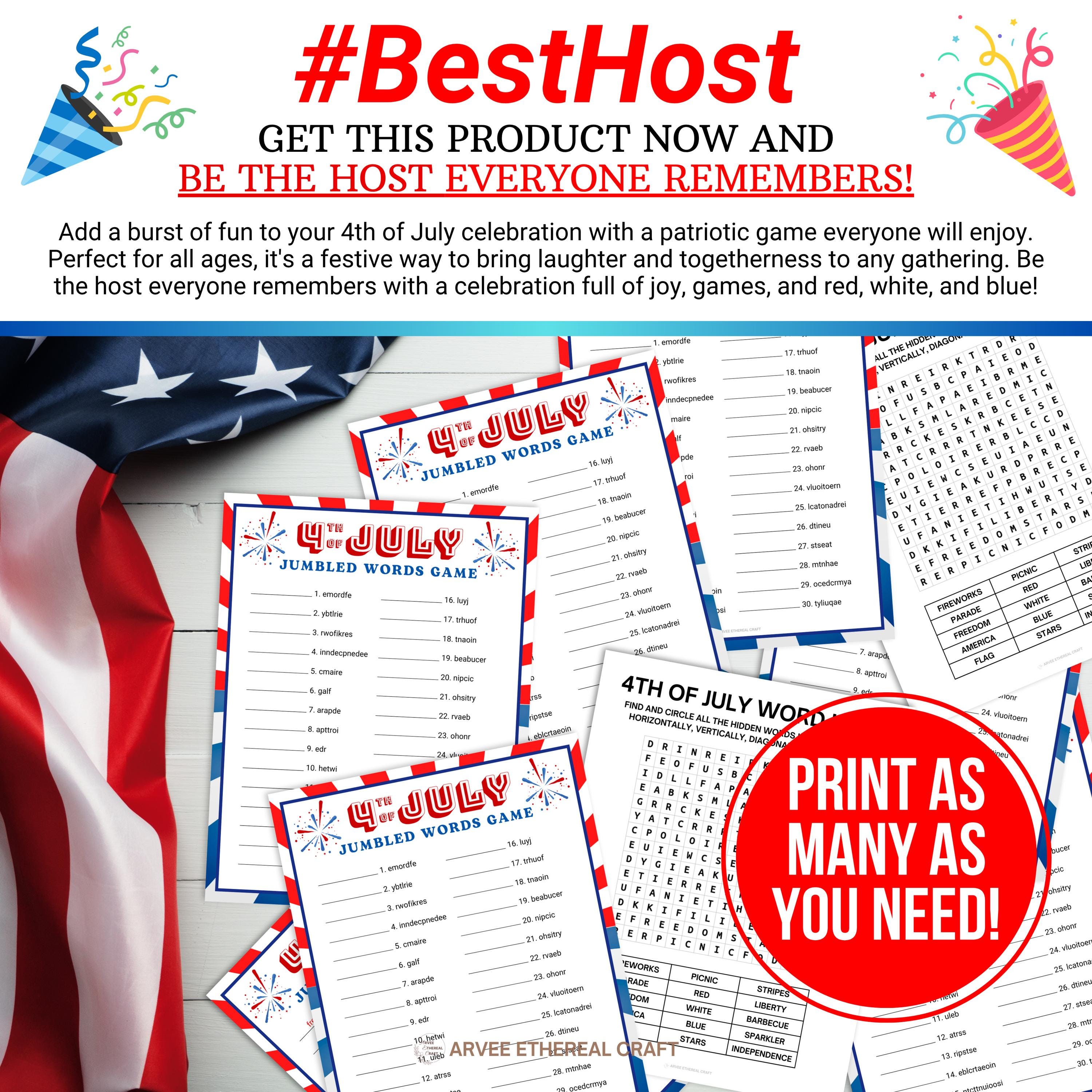 4th of July Scrambled Words Game, Printable Jumbled Words Game, Word ...
