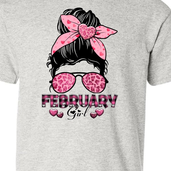 February girl messy bun DTF , Sublimation  Design ,  tshirt designs, sublimate , hoodie design