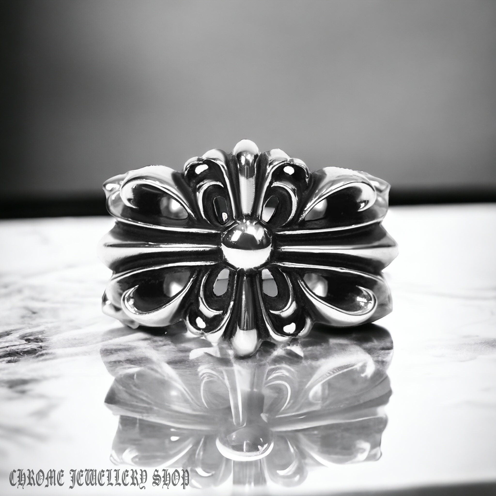 Chrome hearts double floral cross ring deals