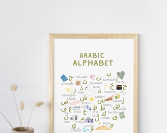 A3/A4 Arabic Alphabet Islamic Wall Art for Kids - Digital Downloadable Printable - Children's Muslim Prayer Poster - Islamic Nursery Decor