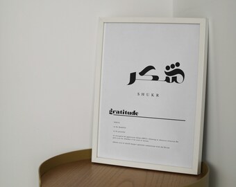 Monochrome a4/a3 Shukr Print, Islamic Wall Art