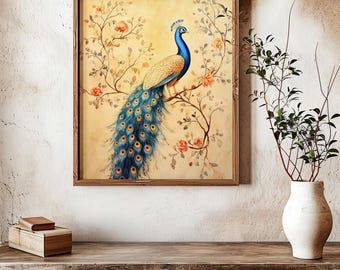 Peacock Mughal Art Print: Vintage Indian Royal Painting (Digital Download)