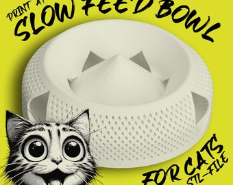 Slow Feed Bowl CAT, 3D printbaar stl-bestand, UFO Light-versie, huisdier iq speelgoed