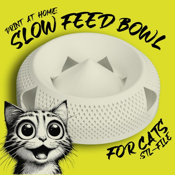 Slow Feed Bowl CAT, 3D printable stl file, UFO Light version, pet iq toy