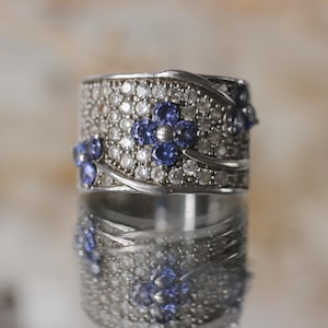 Vintage Silber Blumen Ring mit Zirkonia