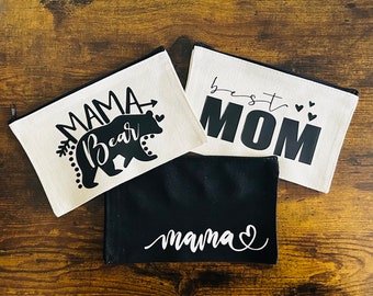 Canvas make-uptasje voor moeder | pennenhouder met ritssluiting | Moederdagcadeau | Mama beer tas | klein zakje met ritssluiting