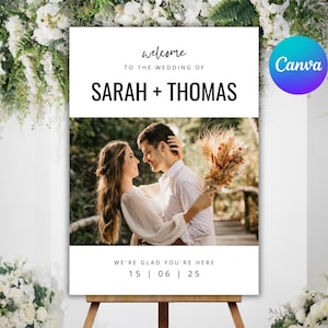 Photo Wedding Welcome Sign Template Editable Welcome Wedding Sign Printable Reception Poster Minimalist Welcome Sign Photo Welcome Board DIY