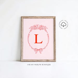 Letra L imprimible, regalo para niña, arte de pared para habitación infantil, póster inicial de estilo vintage, arte de pared rosa y rojo, arte de letras del alfabeto, decoración de guardería L