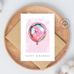 Balão Feliz Aniversário Cartão Imprimível Cartão de Aniversário Artístico Cartão de Felicitações de Arte Moderna Cartão para Download Cartão de Aniversário Único 5 x 7 pol HB25