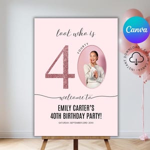 Editable Blush Pink 40th Birthday Welcome Sign Template Look who is 40 Poster Printable Welcome Sign Party Poster 40th Welcome Sign Decor