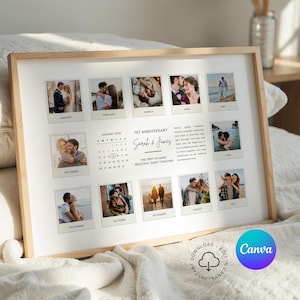 Polaroid 1 Jahr Polaroid Foto Collage Vorlage Bearbeitbar Polaroid Monatliche Bilder Poster Ein Jahr Polaroid Druck DIY Paar Bilder Fotogeschenk