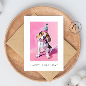 Happy Birthday Druckbare Karte Artful Geburtstagskarte Moderne Kunstwerk Grußkarte Herunterladbare Beagle Hund Einzigartige Geburtstagskarte 5 x 7 in HB49