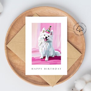 Cartão de feliz aniversário para impressão Cartão de aniversário artístico Cartão de felicitações com arte moderna para download Cartão de aniversário exclusivo para cachorro fofo Samoyed 5 x 7 pol. HB45