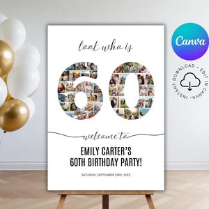 60th Birthday Welcome Sign Template Editable 60th Birthday Number Photo Collage Poster Look Who&#39;s 60 Printable Birthday Welcome Sign Picture