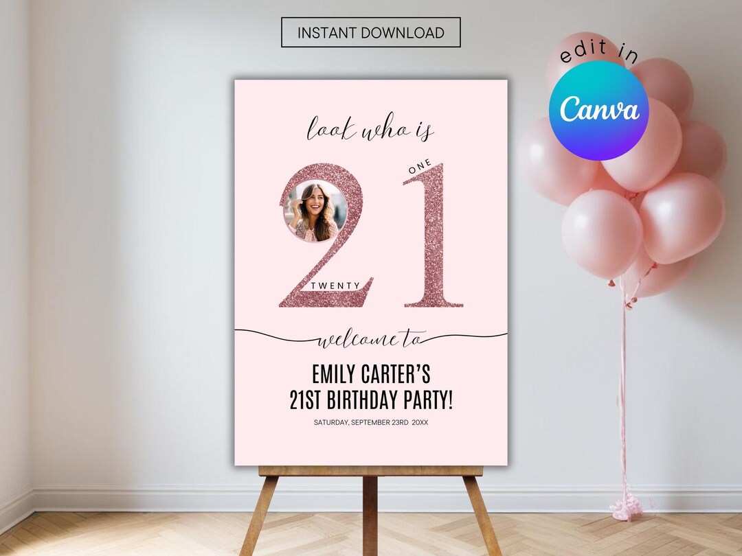 Pink 21st Birthday Welcome Sign Template (digital Download) - Etsy