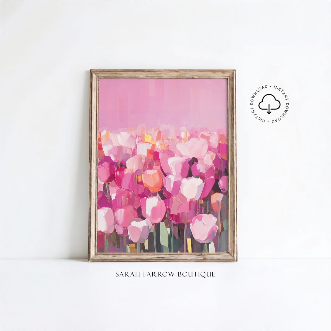 Tulip Field Wall Art Pink Flower Print Teen Girl Bedroom Printable Dorm ...
