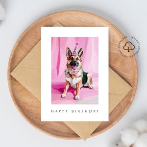 Cartão de feliz aniversário para impressão, cartão de aniversário artístico, cartão de felicitações com arte moderna, cartão de cachorro para download, cartão de aniversário exclusivo, 5 x 7 pol. HB35