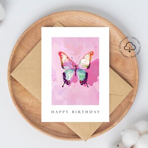 Cartão de felicitações vibrante "Feliz Aniversário" para impressão Cartão de aniversário artístico Cartão de arte moderna para download Cartão de aniversário exclusivo 5 x 7 pol. HB11