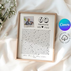 60 Reasons We Love You Template 60 Reasons We Love You Poster Printable 60th Birthday Gift Editable 60th Birthday Keepsake Polaroid Photo
