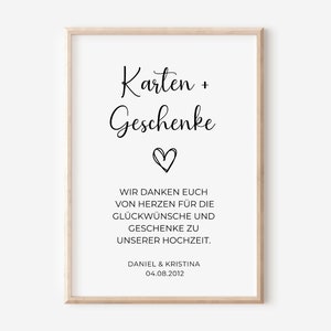 Geschenketisch Hochzeit Schild | Karten und Geschenke | personalisiert mit Namen, Datum und Spruch | DIN A3 A4 A5 | Tischdekoration Hochzeit