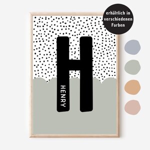 Buchstaben Poster personalisiert | A5 A4 A3, 20x30, 30x40 | Namensposter Türschild Kinderzimmer Babyzimmer gepunktet Polka dot Junge Mädchen