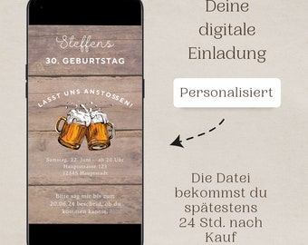 Digitale Einladung zum Geburtstag | E Card | Bierkrug | personalisiert und nachhaltig | zum verschicken per z.B. Whatsapp