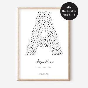 Buchstaben Poster personalisiert A-Z | DIN A5 A4 A3 A2 | 20x30 | 30x40 | Namensposter für Kinder | gepunktet Polka dot | Geburtsposter