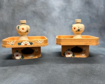 Two Tables with Vases, Miniature Furniture, Girls Day Ornaments, Vintage Japanese Folk Art W27