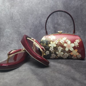 Sac Zanmai haut de gamme Furisode avec sandales Zori assorties, ensemble luxueux. Accessoires de kimono japonais vintage / Ensemble vêtement de cérémonie, chaussures et sac
