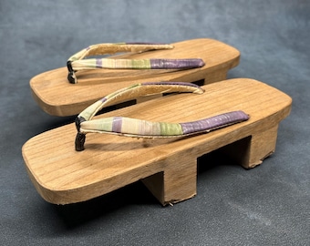 Vintage Japanese Wooden Geta Sandals with Fabric Hanao Straps