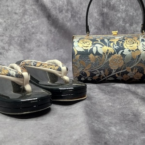 Sac Zanmai haut de gamme Furisode avec sandales Zori assorties, ensemble luxueux. Accessoires de kimono japonais vintage / Ensemble vêtement de cérémonie, chaussures et sac