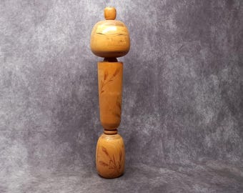 石田富雄創作こけし、ヴィンテージ木製創作こけし、日本の手作り民芸品