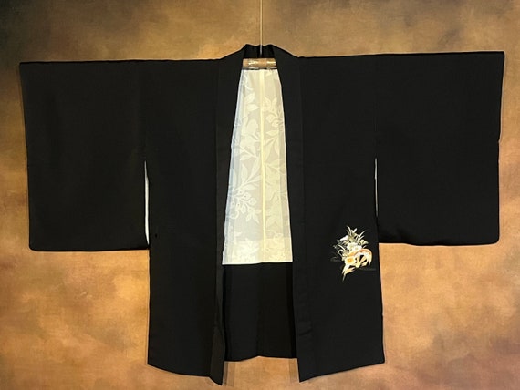 Japanese Haori Kimono, Black Kimono Robe Vintage … - image 2