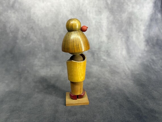 山川勇創作こけし、ヴィンテージ木製創作こけし、日本の手作り民芸品