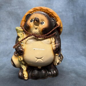 Japanese Shigaraki-ware Tanuki Raccoon Dog Tokkuri Pottery Vintage
