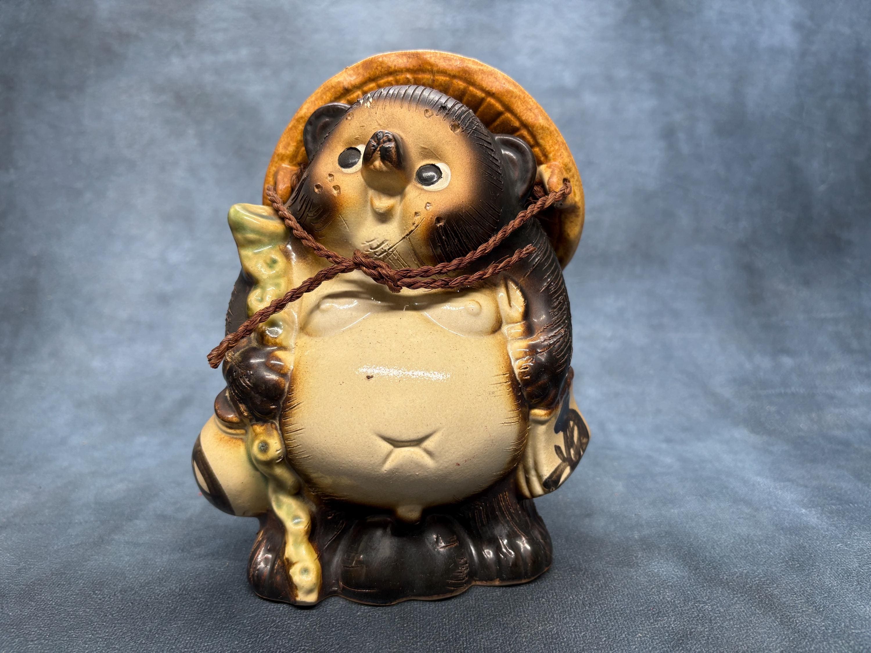 Japanese Shigaraki-ware Tanuki Raccoon Dog Tokkuri Pottery Vintage