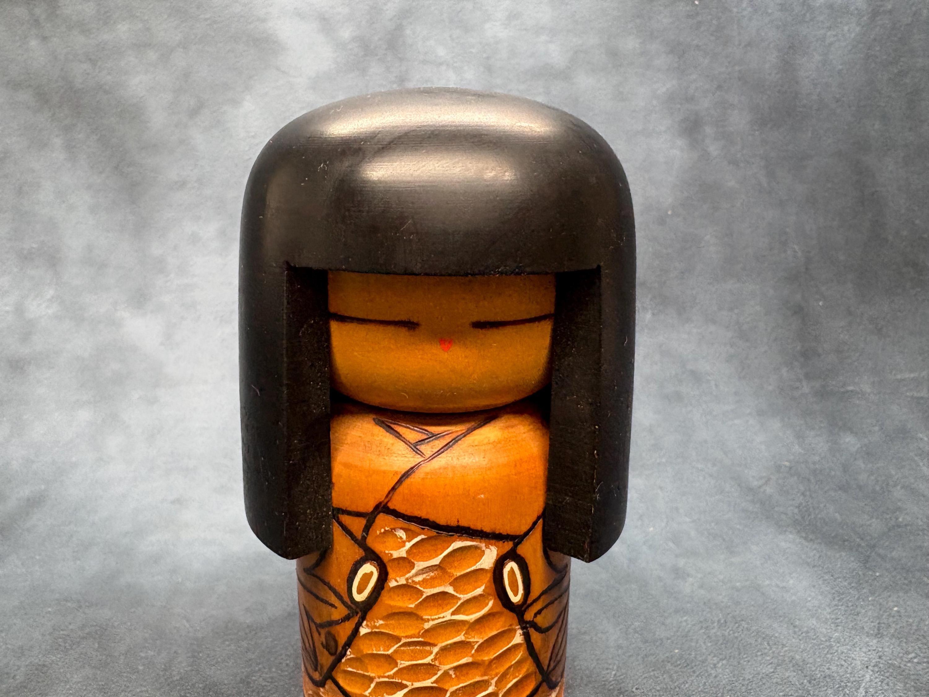 喜作創作こけし、ヴィンテージ木製創作こけし、日本の手作り民芸品