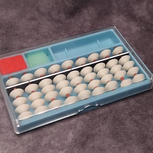 Small Vintage Plastic Japanese Soroban Wooden Abacus 9 Row, Blue