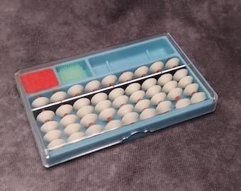 Small Vintage Plastic Japanese Soroban Wooden Abacus 9 Row, Blue