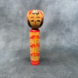 Miniature Kokeshi Doll, Vintage Japanese Wooden Kokeshi, Hand Made Folk Art From Japan