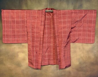 Japanese Haori Kimono, Red Shimmering Kimono Robe Vintage Kimono Jacket