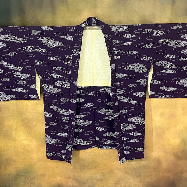 Japanese Haori Kimono, Purple Silk Lined, Kimono Robe Vintage Kimono Jacket