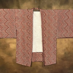 Japanese Haori Kimono, Red & Grey Silk Lined Kimono Robe Vintage Kimono Jacket