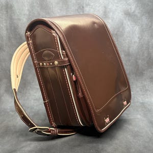 Randoseru Backpack, Brown With Pink Stitch Japanese Tight Stitch