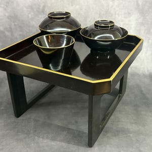 Lacquer Tea Tray Table With Matching Lacquer Bowls, Vintage Japanese Tea / Dinner Service Set, Serving Tray set