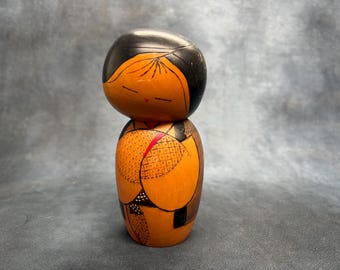 石田富雄創作こけし、ヴィンテージ木製創作こけし、日本の手作り民芸品