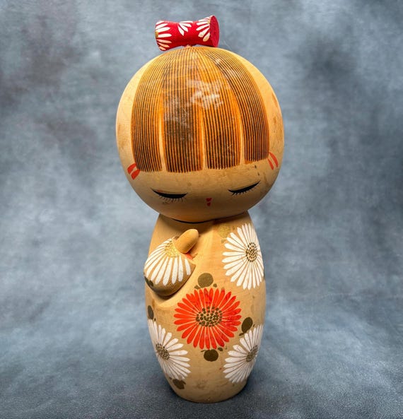 大型青木涼香こけし、ヴィンテージ木製創作こけし、日本製手作り民芸品 