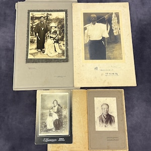 4 antike japanische professionelle Porträtfotografien auf Passepartout
