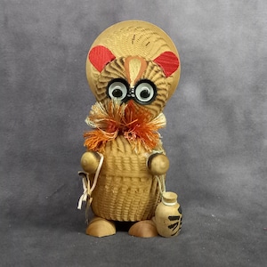 Miniature Vintage Tanuki Doll, Wooden Tanuki Kokeshi, Hand Made Folk Art From Japan