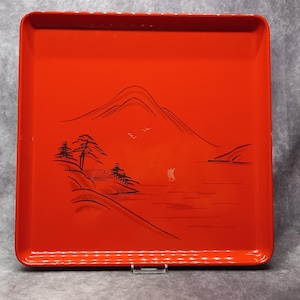 Large Lacquer Tray Vintage Japanese Lacquered Tray, Tea Tray, Dinner Tray, Serving Tray 36.5cm square